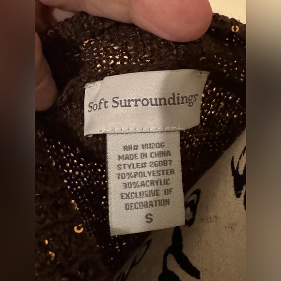 Soft Surroundings Elegant Brown V-neck Sequin Pullover Sweater Size S - Picture 4 of 4